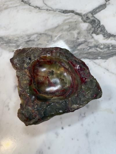 Hand Carved Multicolor Marble Ashtray with Natural Raw Edge