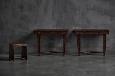 Hand Carved Ornate Wooden Console Tables France Late 19th Century