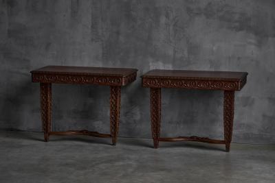 Hand Carved Ornate Wooden Console Tables France Late 19th Century