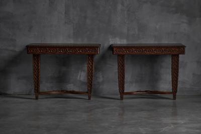 Hand Carved Ornate Wooden Console Tables France Late 19th Century