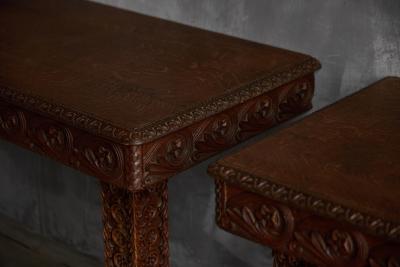 Hand Carved Ornate Wooden Console Tables France Late 19th Century