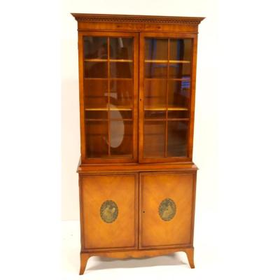 Hand Carved Painted Satinwood Adams Style Bookcase Display Cabinet