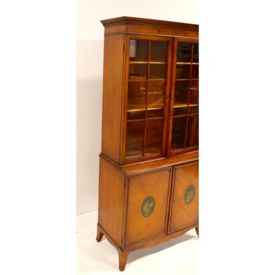 Hand Carved Painted Satinwood Adams Style Bookcase Display Cabinet