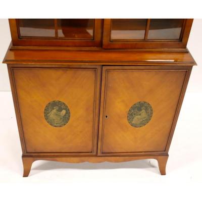 Hand Carved Painted Satinwood Adams Style Bookcase Display Cabinet