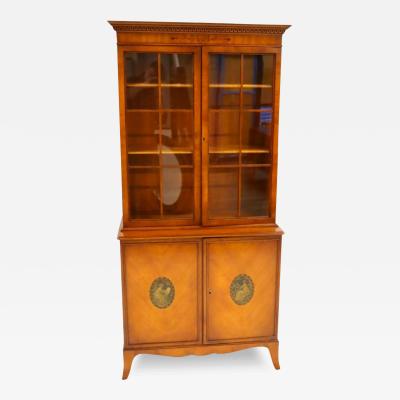 Hand Carved Painted Satinwood Adams Style Bookcase Display Cabinet