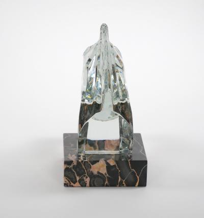 Hand Carved Rock Crystal Equo Case Horse Head Marble Base Sculpture