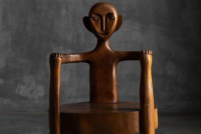 Hand Carved Rural Figure Chair France 20th Century