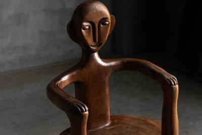 Hand Carved Rural Figure Chair France 20th Century