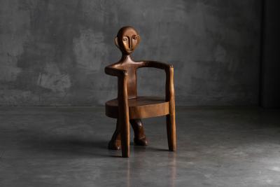Hand Carved Rural Figure Chair France 20th Century