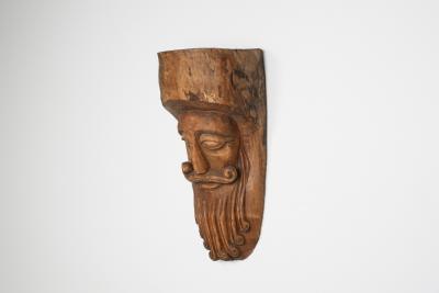 Hand Carved Rustic Wooden Mask with soft expression 1900s