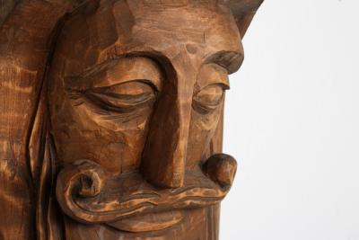 Hand Carved Rustic Wooden Mask with soft expression 1900s