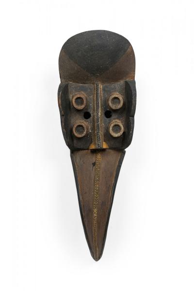 Hand Carved and Painted Wood Mask Wall Plaque in Bird Form