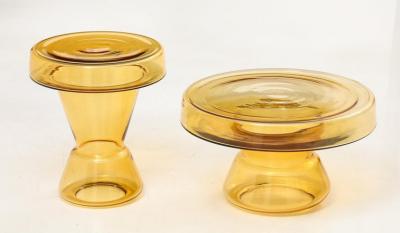 Hand Casted Amber Gold Round Murano Glass Side Table Italy Short 12 5 H