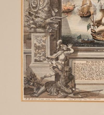 Hand Colored Engraving Battle of Gibraltar Germany circa 1720