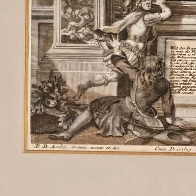 Hand Colored Engraving Battle of Gibraltar Germany circa 1720