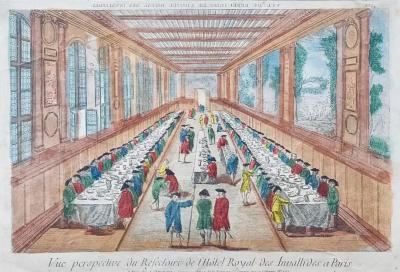 Hand Colored Vue doptique of the Hotel des Invalides Dining Room in Paris