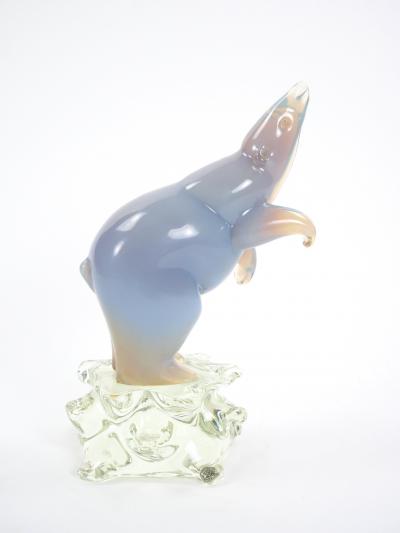 Hand Crafted Blown Glass Lucite Decorative Sculpture Of A Standing Polar