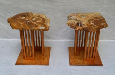 Hand Crafted Californian Studio Polished Stone Top End Tables from the 1960s