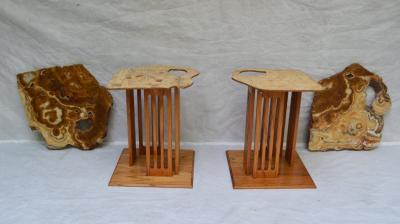 Hand Crafted Californian Studio Polished Stone Top End Tables from the 1960s