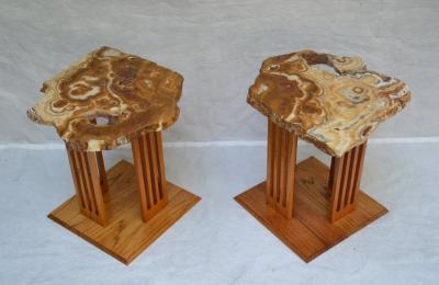 Hand Crafted Californian Studio Polished Stone Top End Tables from the 1960s