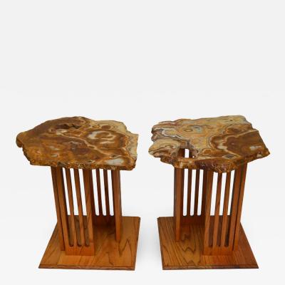 Hand Crafted Californian Studio Polished Stone Top End Tables from the 1960s