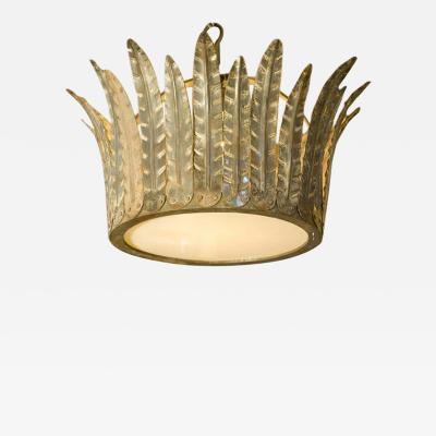 Hand Crafted Custom Iron Fairfield Crown Light with Glass Diffuser