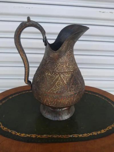 Hand Crafted Etched Copper Tone Middle Eastern Pitcher