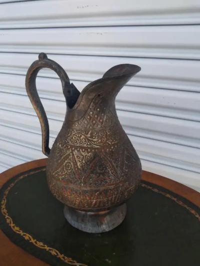 Hand Crafted Etched Copper Tone Middle Eastern Pitcher