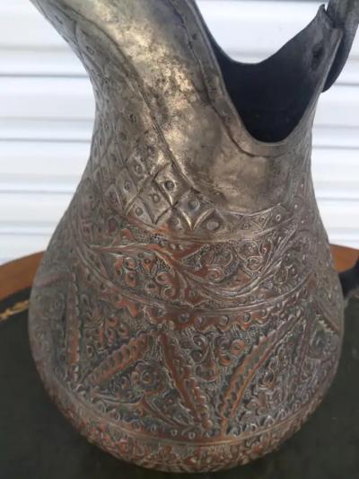Hand Crafted Etched Copper Tone Middle Eastern Pitcher