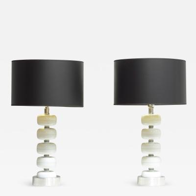 Hand Crafted Mid Century Modern Glass Chrome Table Lamps