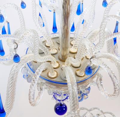 Hand Crafted Mouth Blown Blue Venetian Murano Glass Six Arm Chandelier