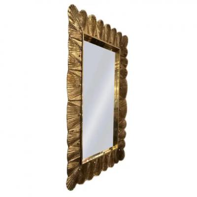 Hand Crafted Murano Glass Tile Mirror with Scallop Shell Motif