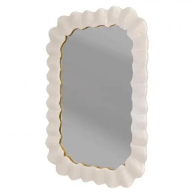 Hand Crafted Ruffled Murano Lattimo Glass Framed Mirror 2024