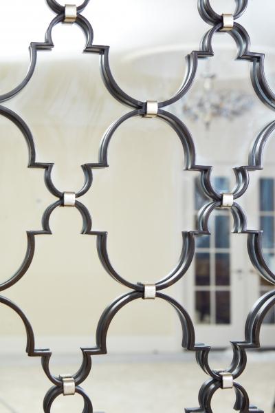 Hand Crafted Wrought Iron and Mirrored 4 Panel Screen