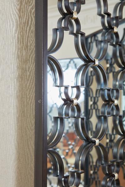 Hand Crafted Wrought Iron and Mirrored 4 Panel Screen