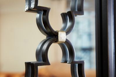 Hand Crafted Wrought Iron and Mirrored 4 Panel Screen