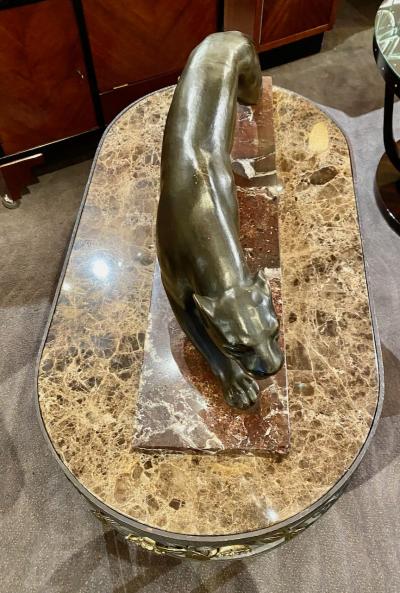 Hand Forged Iron Oval Custom Art Deco Coffee Table with Marble Top