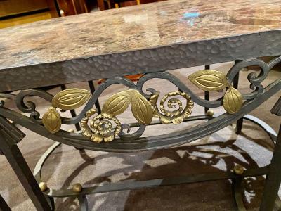 Hand Forged Iron Oval Custom Art Deco Coffee Table with Marble Top