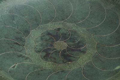 Hand Hammered Art Deco Centerpiece Bowl in Verdigris Patinated Copper 1930s