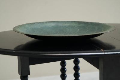 Hand Hammered Art Deco Centerpiece Bowl in Verdigris Patinated Copper 1930s