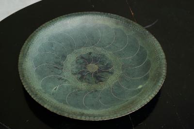Hand Hammered Art Deco Centerpiece Bowl in Verdigris Patinated Copper 1930s