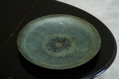 Hand Hammered Art Deco Centerpiece Bowl in Verdigris Patinated Copper 1930s