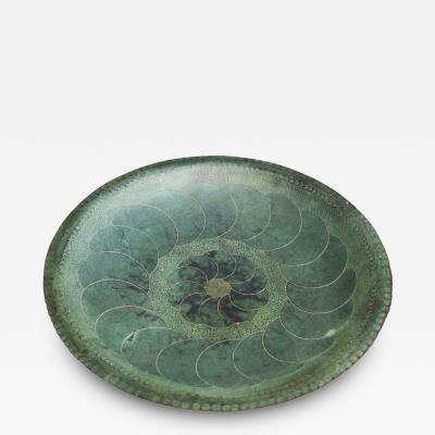 Hand Hammered Art Deco Centerpiece Bowl in Verdigris Patinated Copper 1930s
