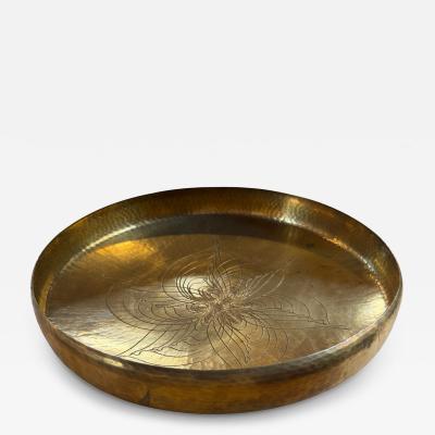 Hand Hammered Brass Centerpiece Bowl with Engraved Floral Motif 1970s