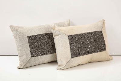 Hand Made Pair Beige Hide Pillows