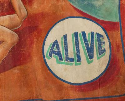 Hand Painted Circus Banner of Armless Wonder