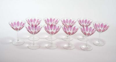 Hand Painted Crystal Champagne Coupe Service Ten People