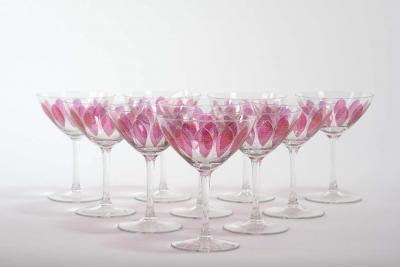 Hand Painted Crystal Champagne Coupe Service Ten People