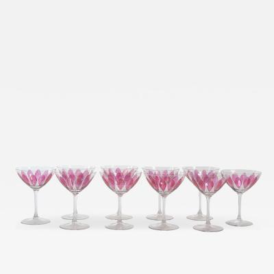 Hand Painted Crystal Champagne Coupe Service Ten People