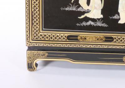 Hand Painted Decorated Black Lacquer Giltwood China Cabinet